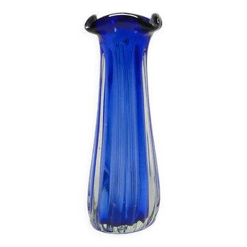 Vase, mid-century modern, blue glass, by J. Hospodka, Czechoslovakia, 1960s.
