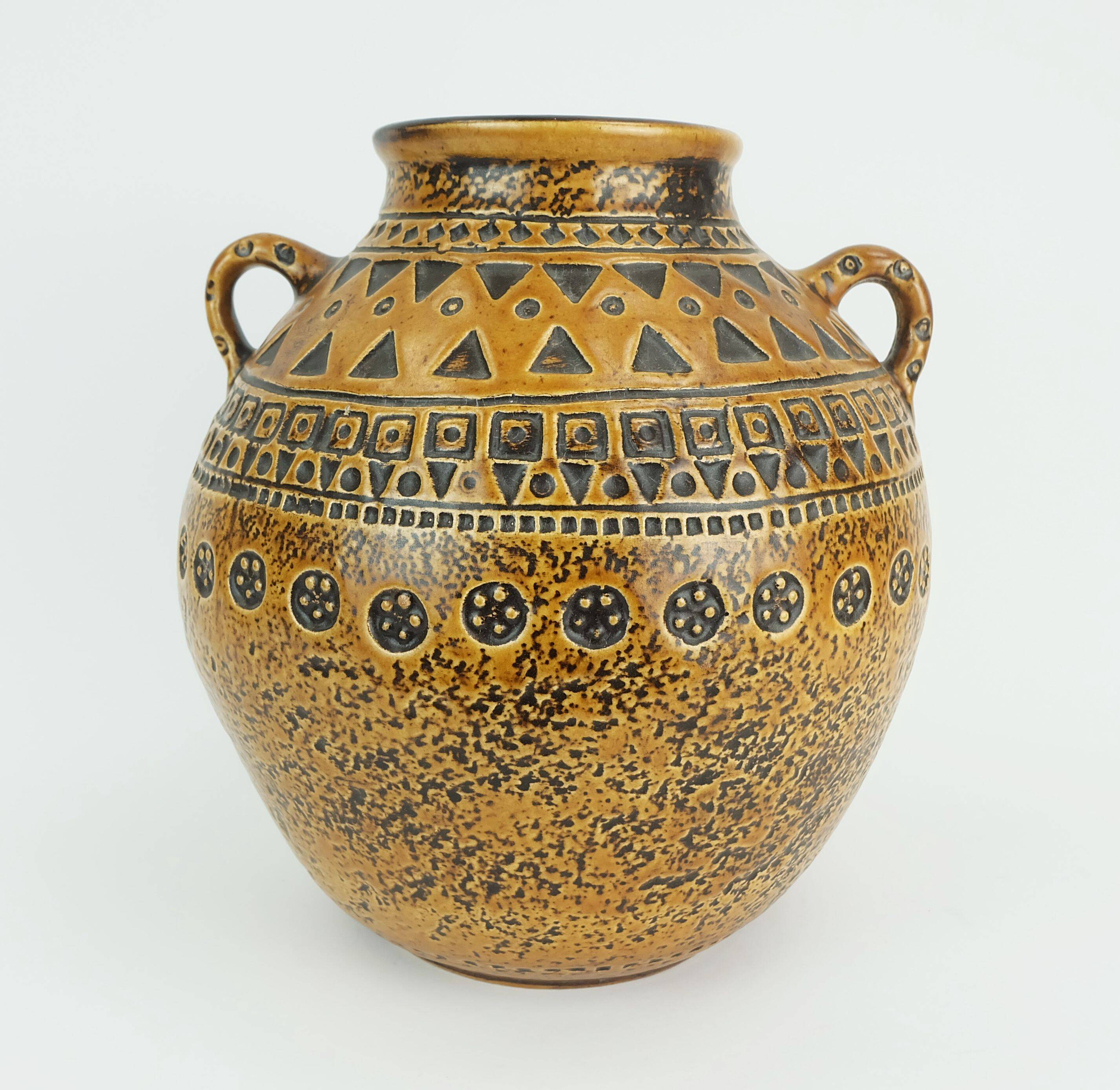 Large mid century modern ceramic vase abstract decor 1960s 70s