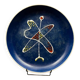 Large decorative dish signed André Baud, diameter 37 cm, enamelled decoration on a deep blue background