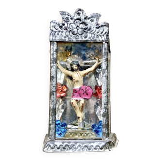 Ancien autel de voyage crucifix reliquaire