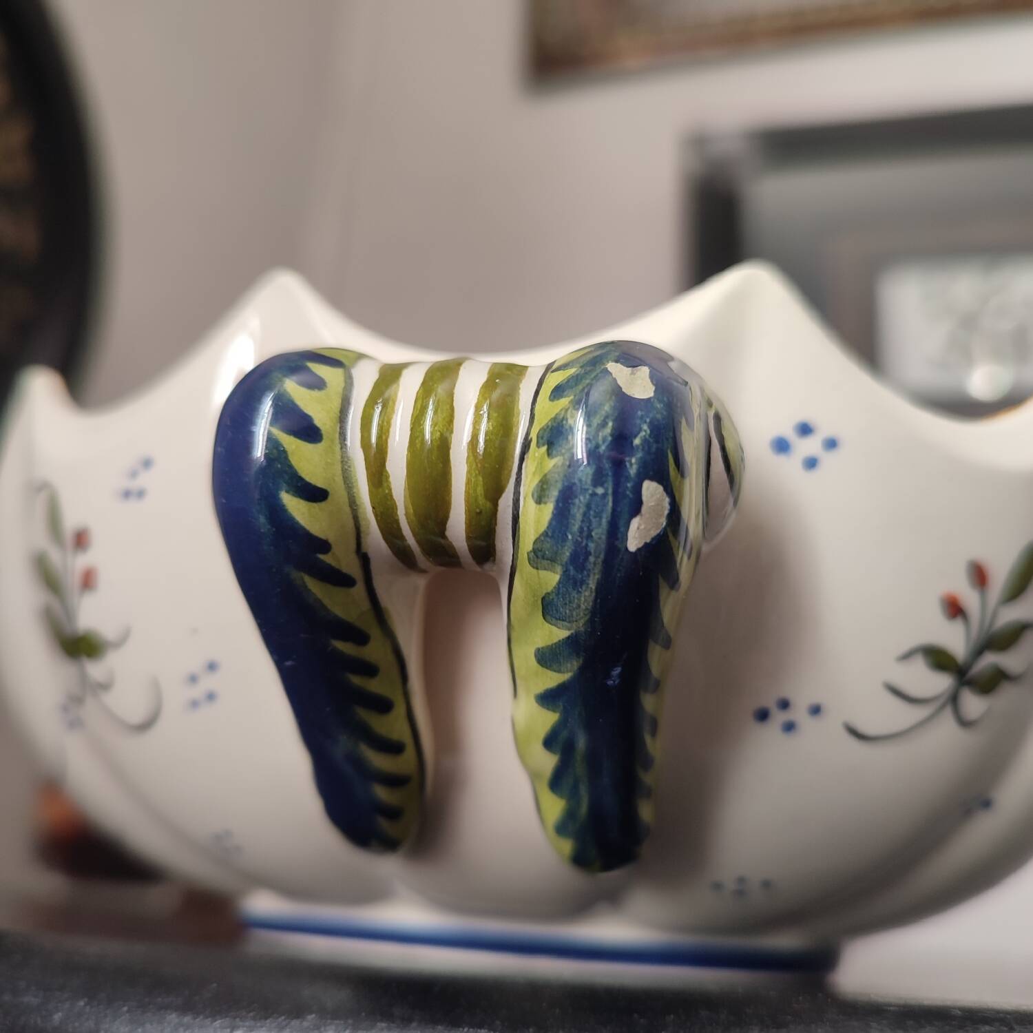 Old Rouen earthenware empty pocket cup