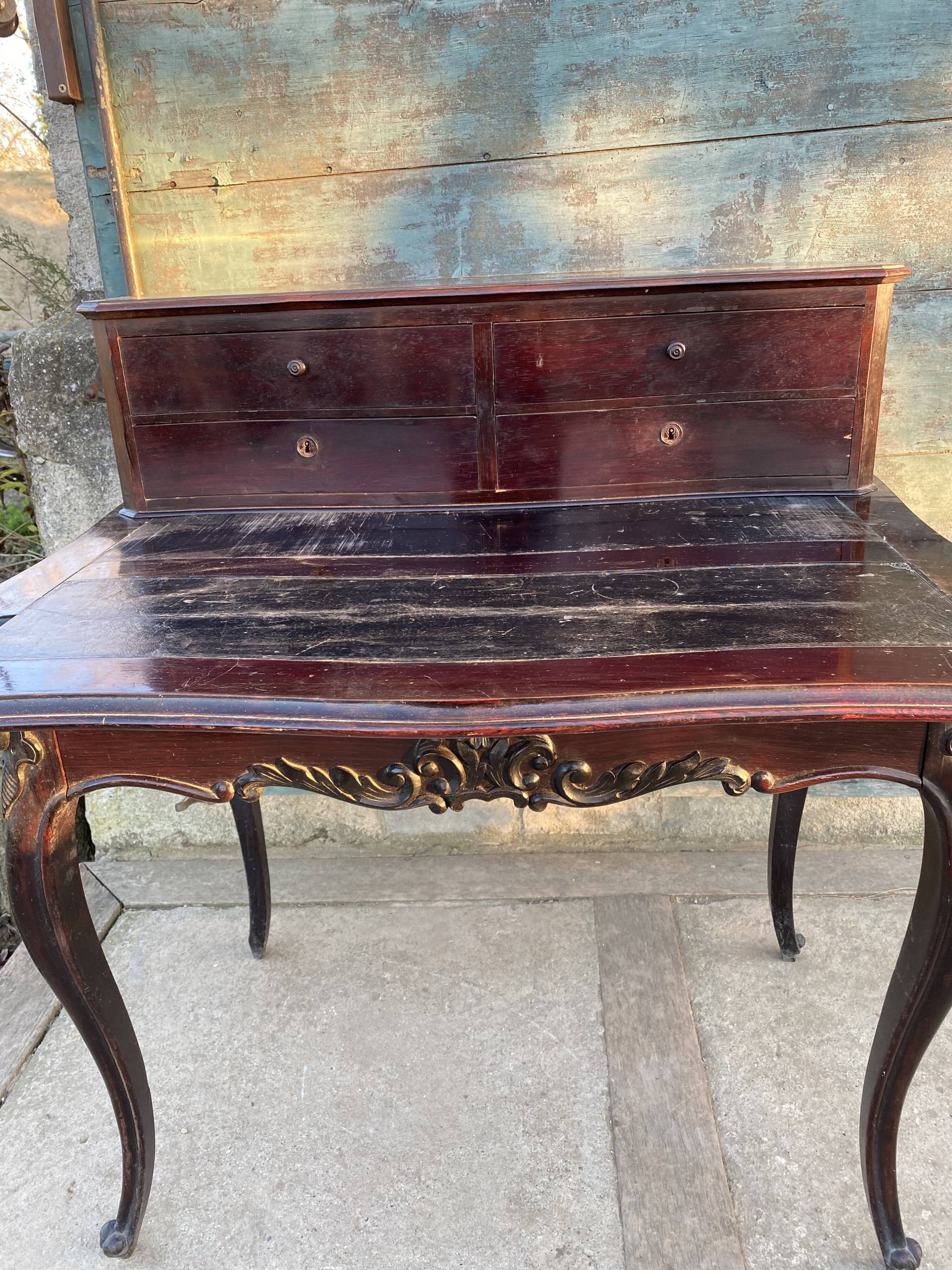 Bureau bonheur du jour Louis XV acajou 19eme