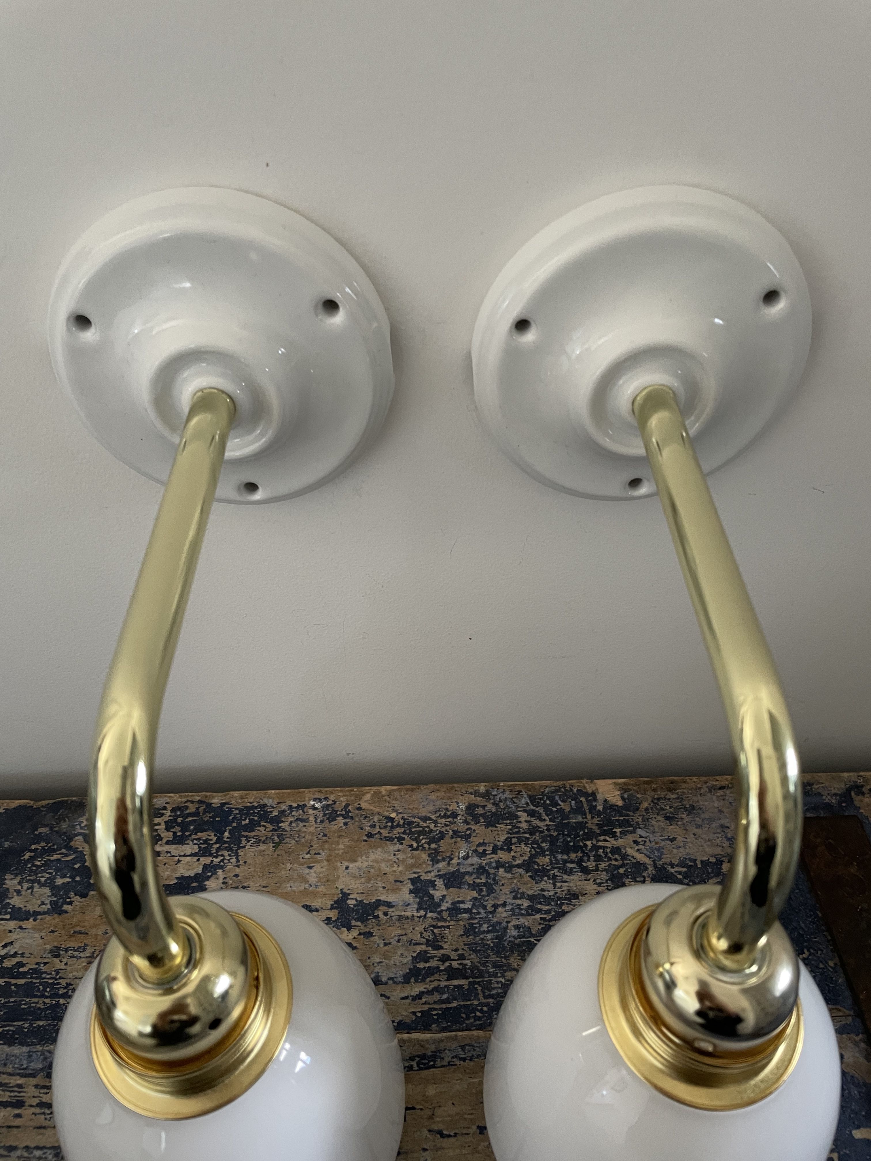 Pair of vintage white opaline sconces restored