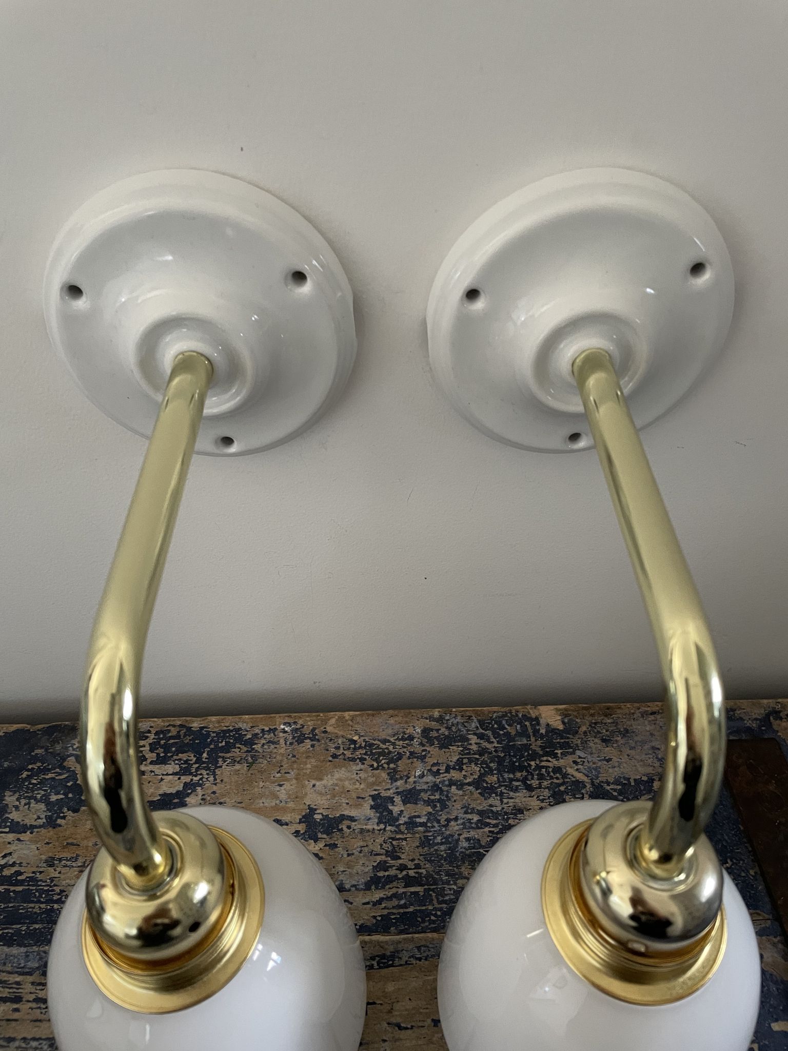 Pair of vintage white opaline sconces restored