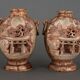 Pair of Banko Ware vases from China ceramic temple and pagoda decor