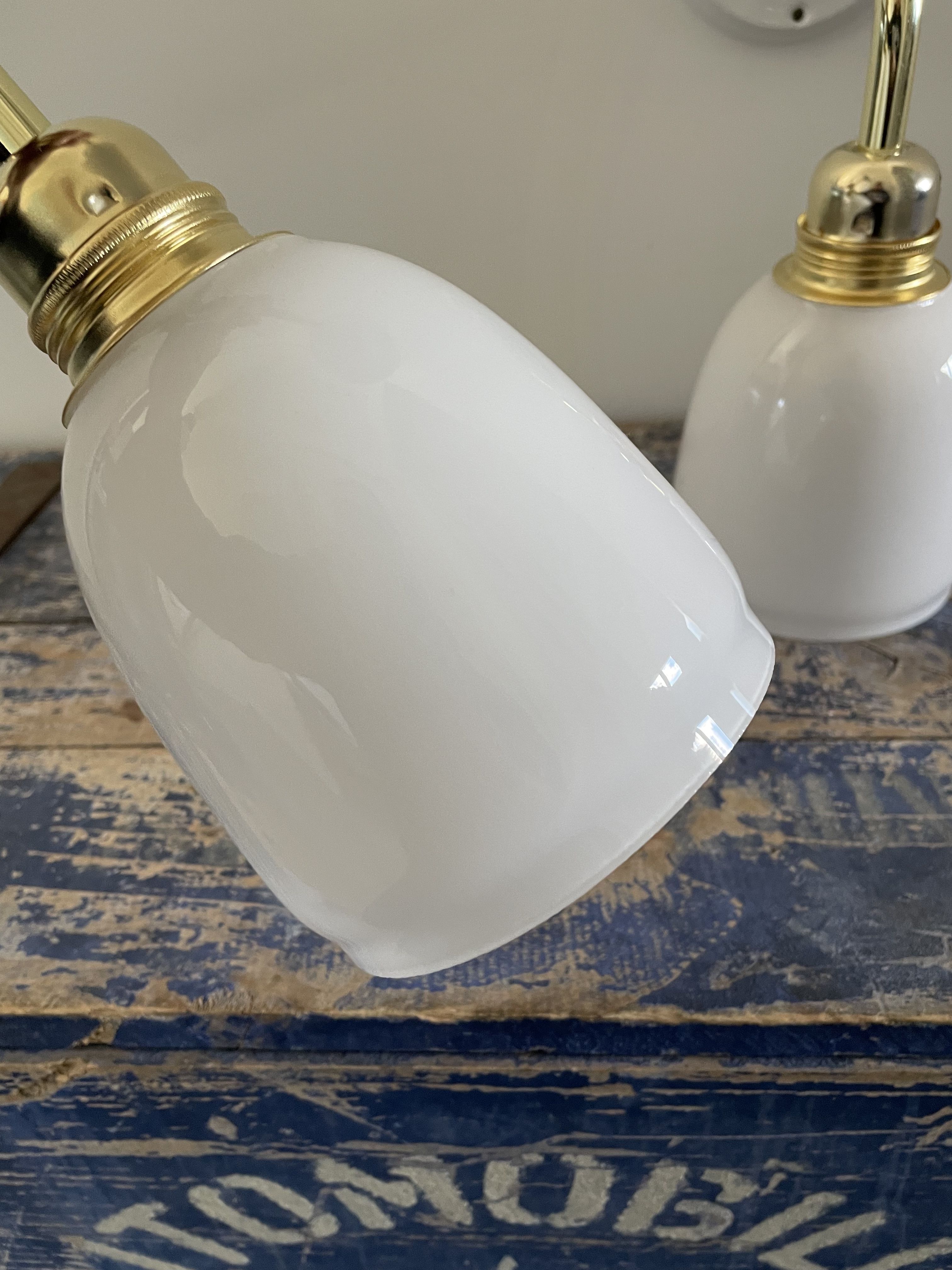Pair of vintage white opaline sconces restored