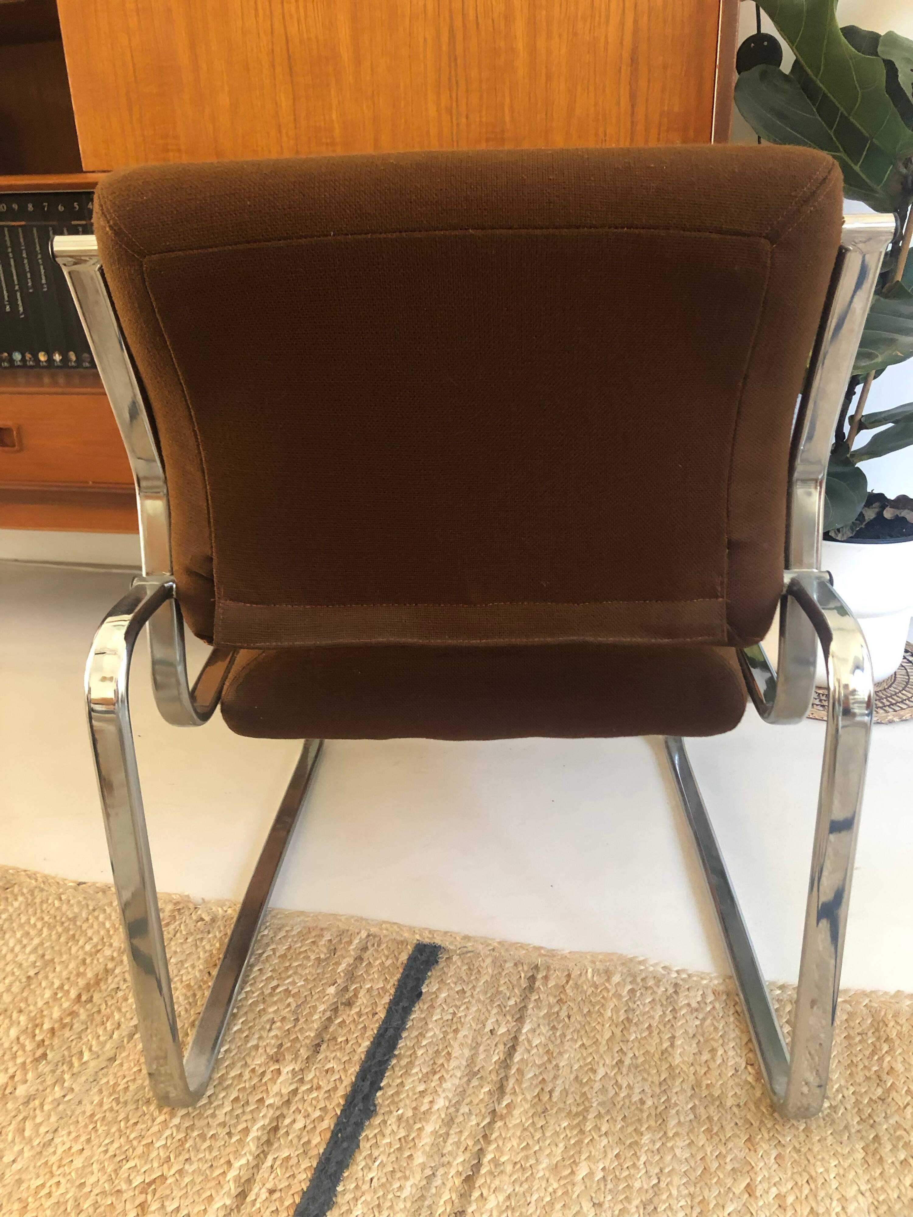 Vintage armchair in chrome and brown fabric year 1970