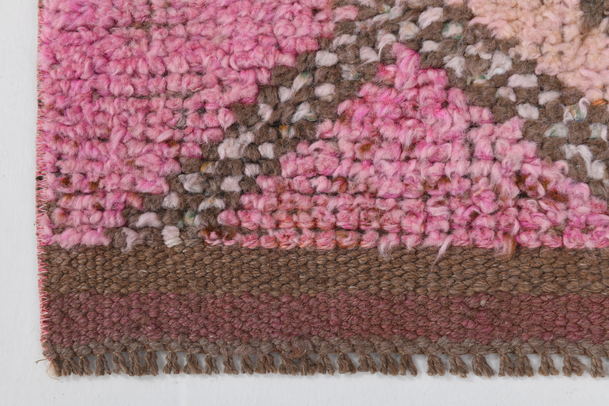 3x10 pink and brown herki runner rug, 307x88cm