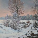 Rateau " Paysage enneigé " peinture HST encadrée