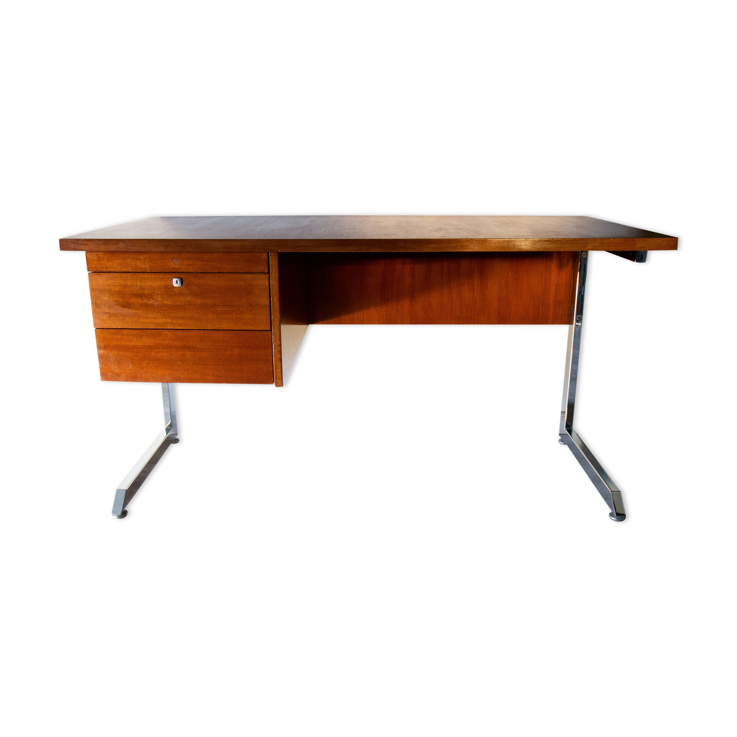 Ordo desk, teak, 1970, chrome cantilever footing
