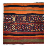 Navy Blue Orange Square Antique Kilim Rug, 128x128Cm
