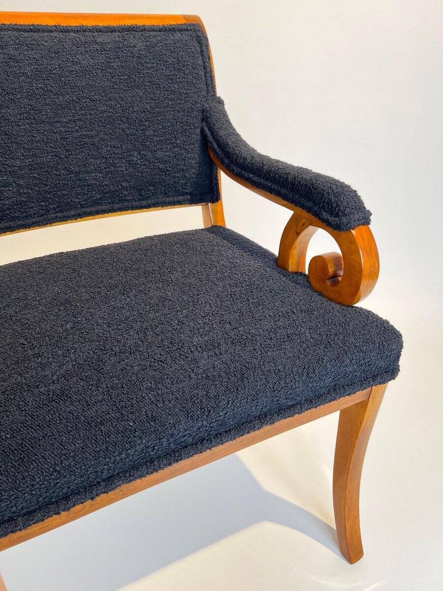 Biedermeier Armchair, Solid Beech, Black Boucle, South Germany circa 1830