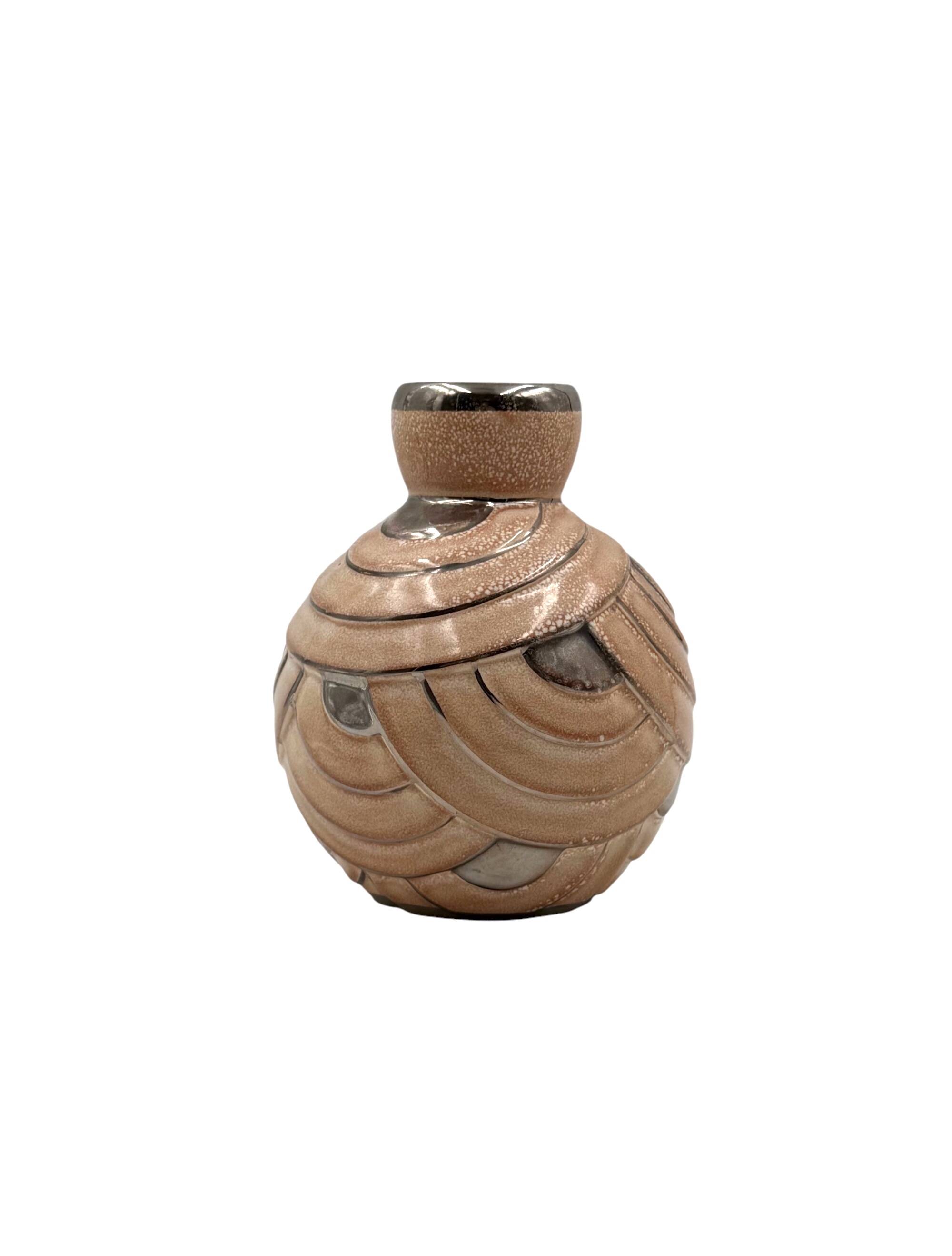 Art Deco pink & silver ceramic vase, Italy 1930s
