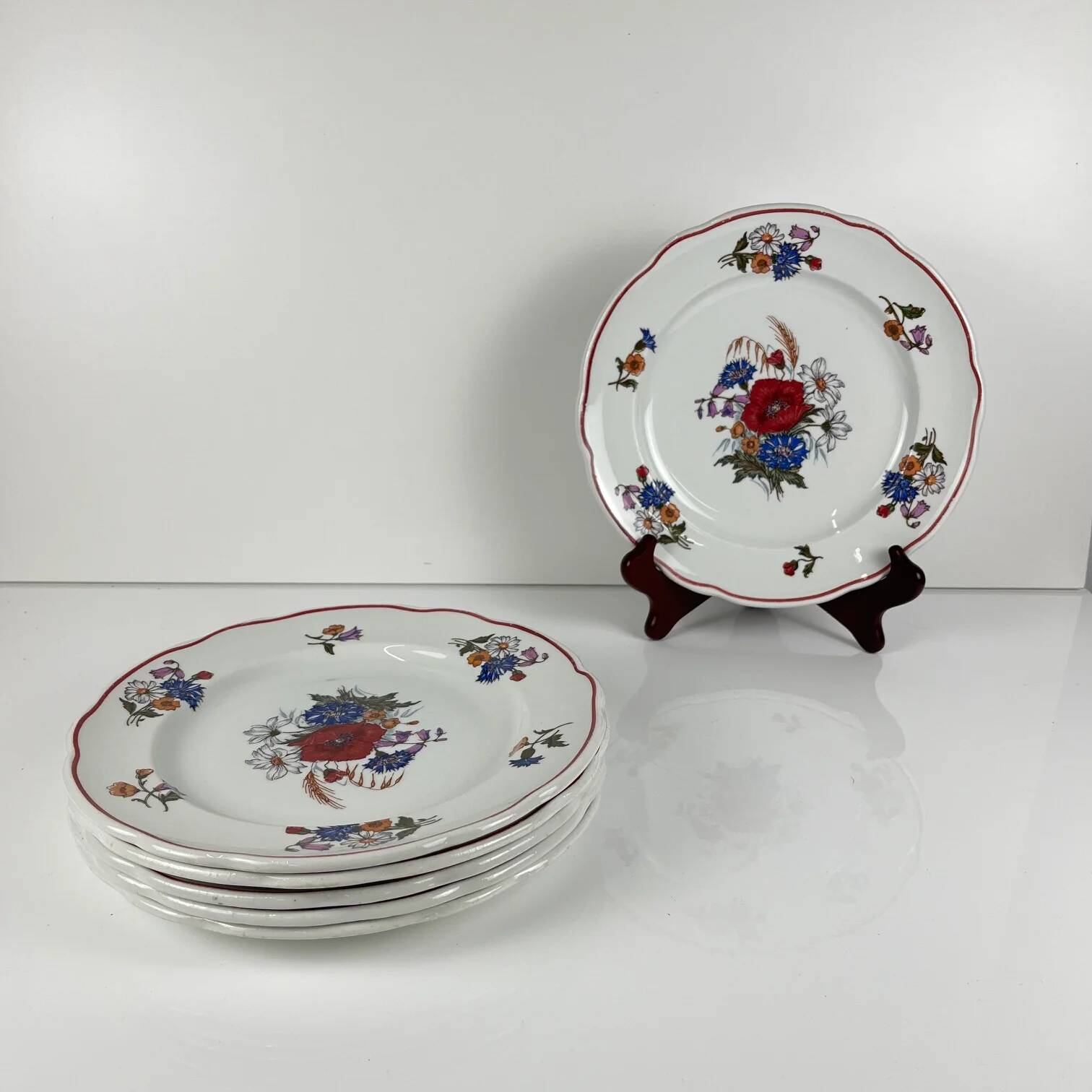 Set of 6 flat plates "Agreste", Sarreguemines, late 20th century, Pyroblan
