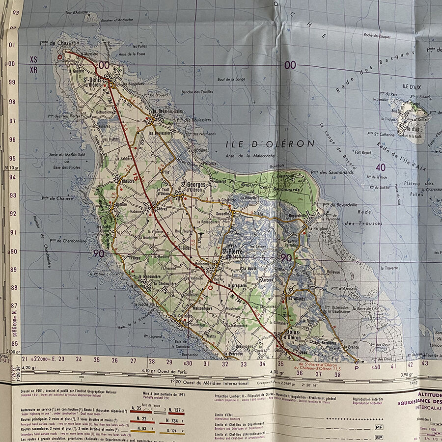 Map La Rochelle - Ile de ré - Ile d'Oléron vintage 1971