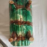 Dish and Asparagus Drainer in Green Barbotine Earthenware