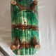 Dish and Asparagus Drainer in Green Barbotine Earthenware