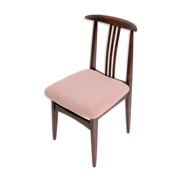 Chaise en hêtre Mid-Century Rose Pâle Bouclé, Bois de Noyer, par M. Zielinski, Europe, années 1960