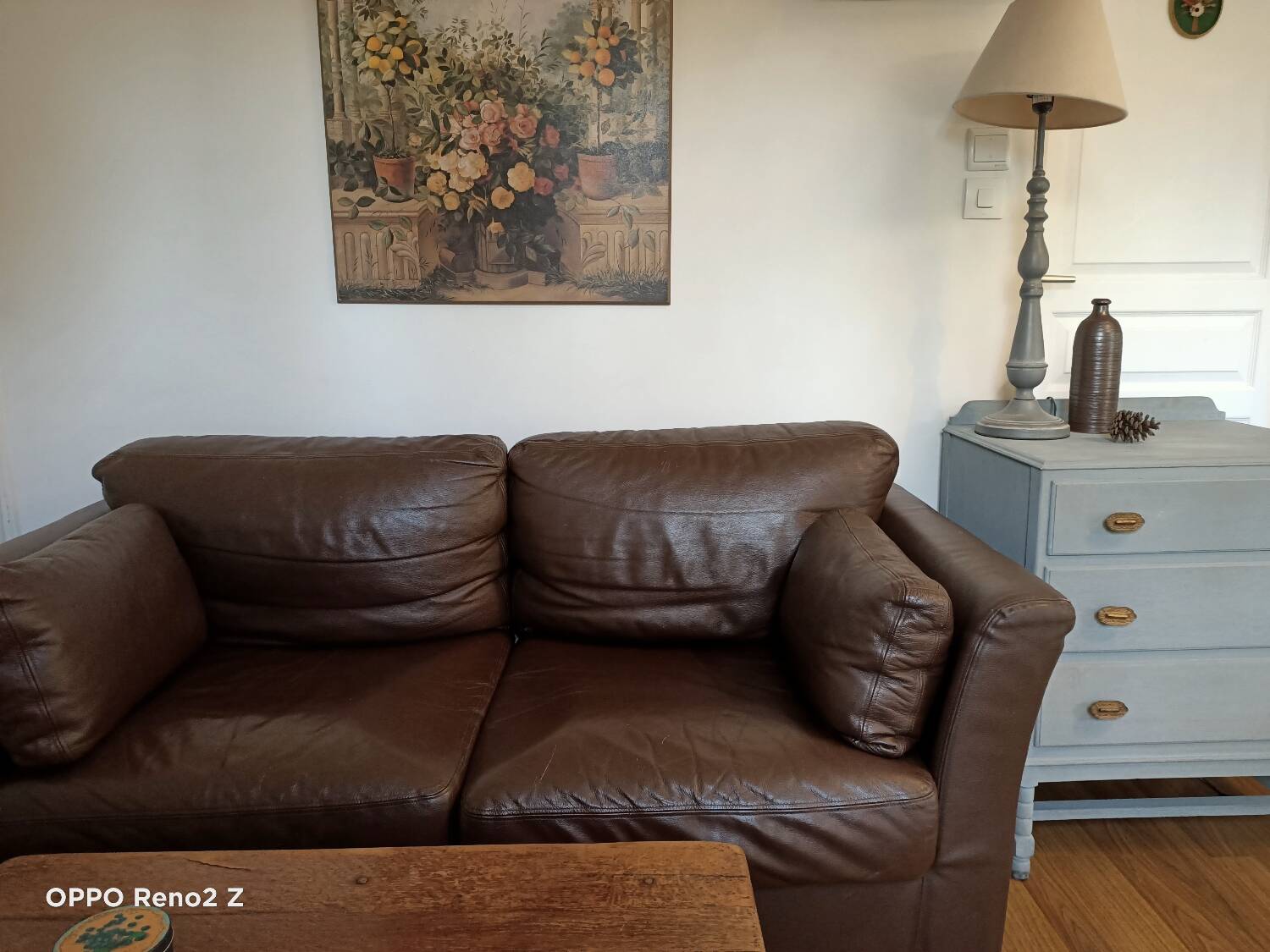 Brown leather sofa