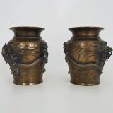 Pair of Japanese dragon vases in patinated bronze - 1900
