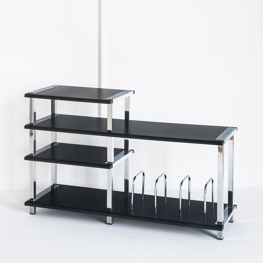 Vintage Hi-Fi furniture in lacquered wood and chrome iron, Spain, 1980