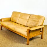 Salon complet en cuir camel 1960