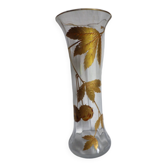 Large Saint Louis crystal vase decorated with chestnut leaves and bugs