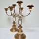 Pair of brass and three-pointed stone candelabra candle holders early twentieth century