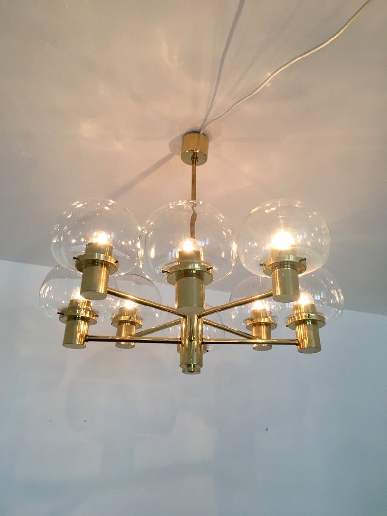 Mid Century Modern brass chandelier by Kaiser Leuchten