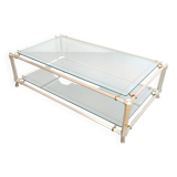 Rectangular Engraved Crystal and White Metal Coffee Table with a Lower Shelf