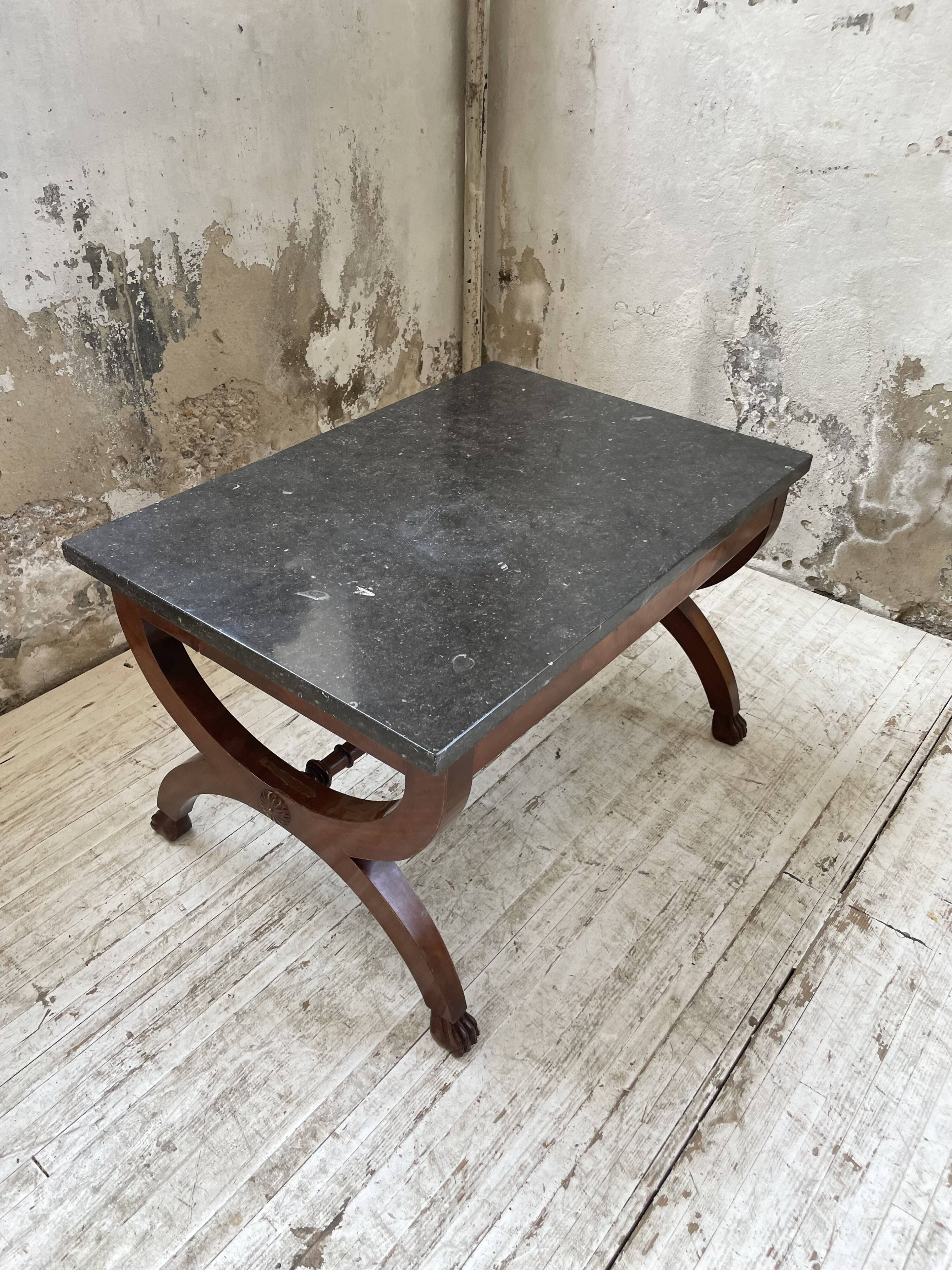 Empire style marble and mahogany coffee table