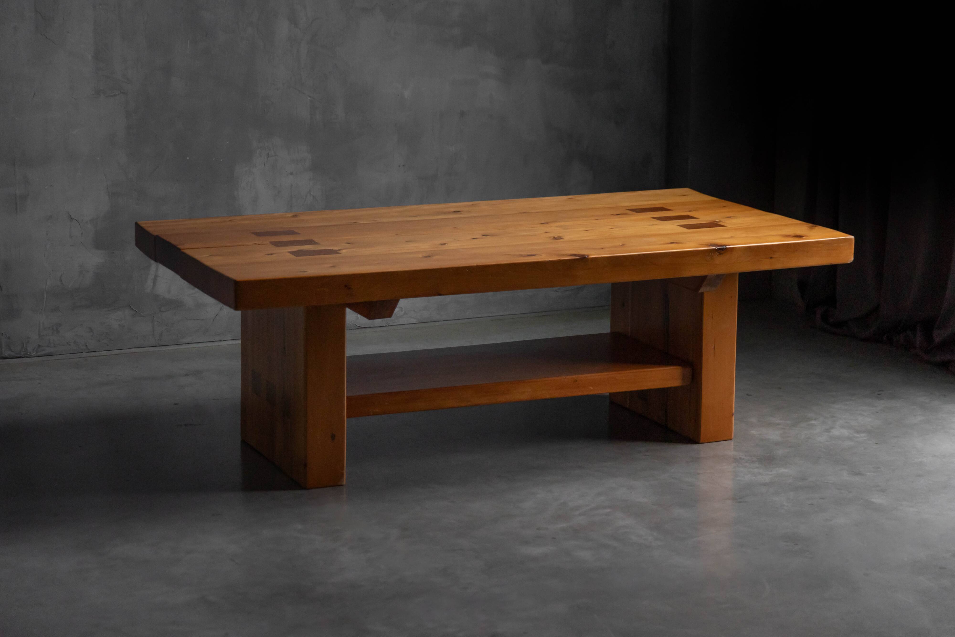 Alpine elmwood dining table in the style of Pierre Chapo, France, 1960s