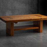 Alpine elmwood dining table in the style of Pierre Chapo, France, 1960s