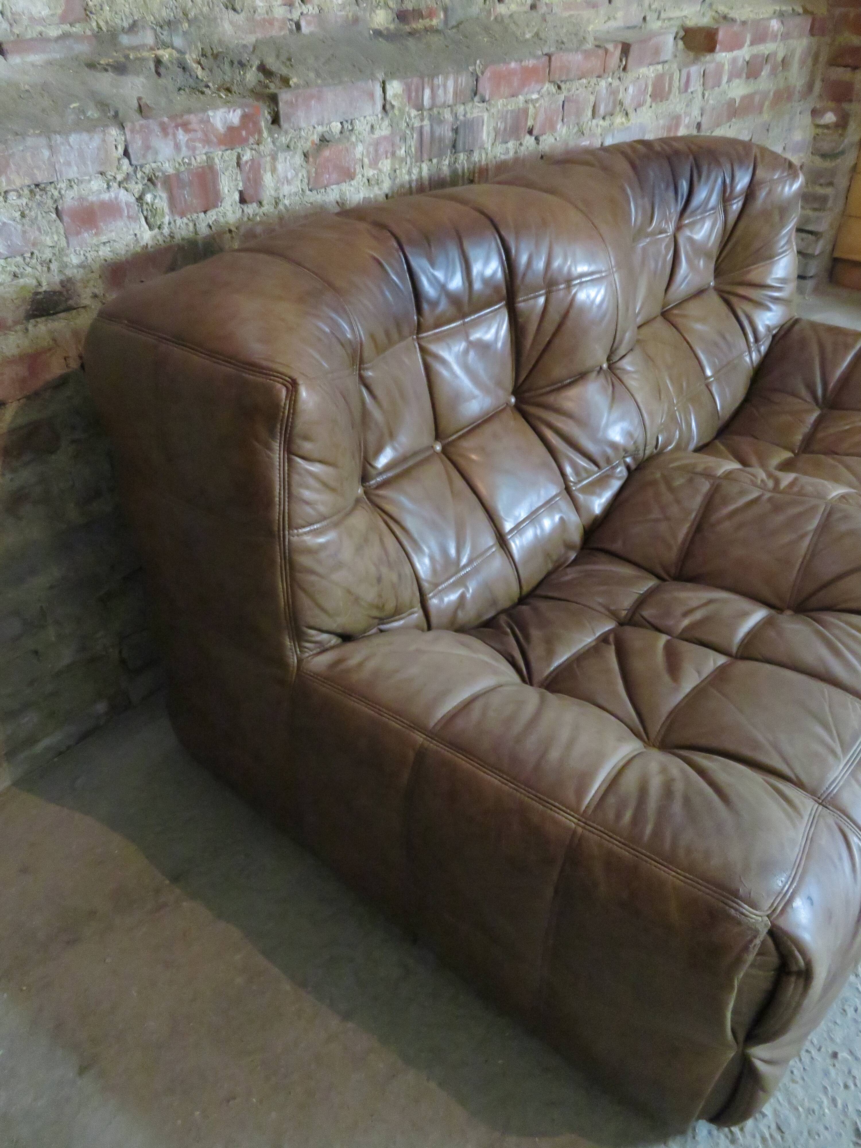 Vintage leather sofa Kashima Ligne Roset by Michel Ducaroy