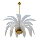 Iridescent Murano Glass and Brass Palm Leaves Chandelier
