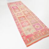 Pink & Orange Vintage Turkish Runner Rug, 103x326Cm