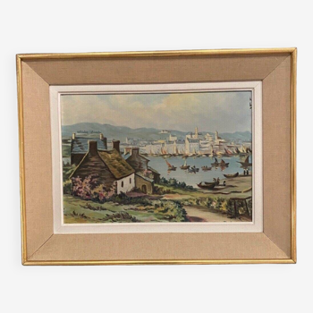 Breton landscape oil signed A. Hensel or Henset mid-20th century frame