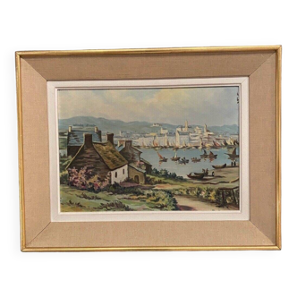 Breton landscape oil signed A. Hensel or Henset mid-20th century frame