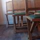 Set of 6 vintage French chairs in solid wood, canework and sky green