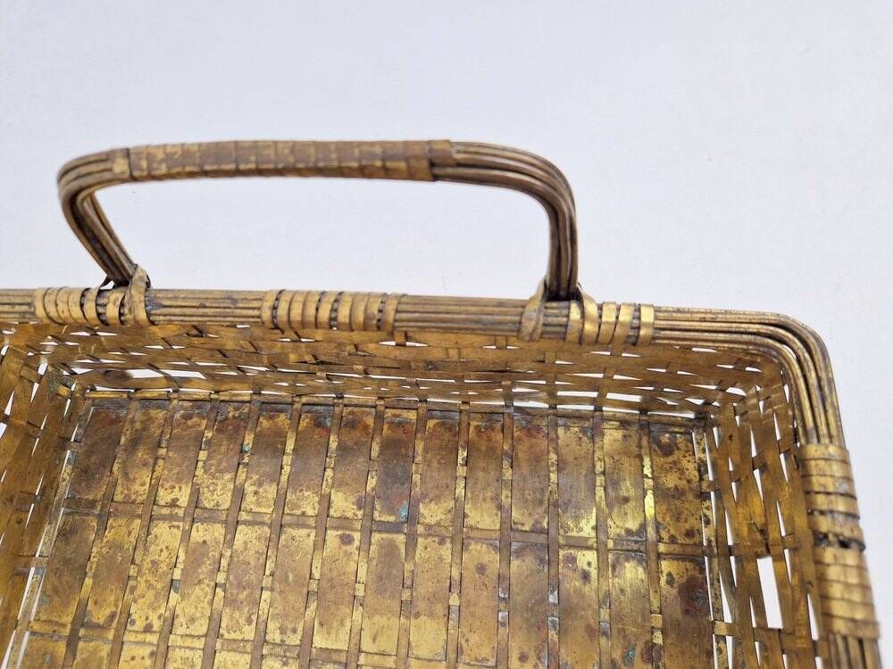 Vintage France Regency Style Woven Brass Bread Basket, 1960s