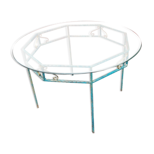 table vintage fer forgé et plateau verre