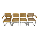 Ensemble de 4 chaises et fauteuils cantilever cannés Cesca année 70