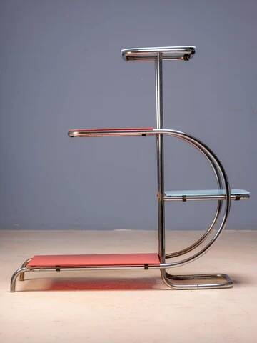 Support en acier Bauhaus par Emile Guyot, étagères en verre coloré, milieu du 20e siècle, Tchécoslovaquie, 90 × 30 × 105 cm