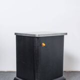 Black Art Deco bedside table in wood, silver top, single door, 1930s.