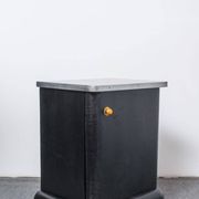Black Art Deco bedside table in wood, silver top, single door, 1930s.