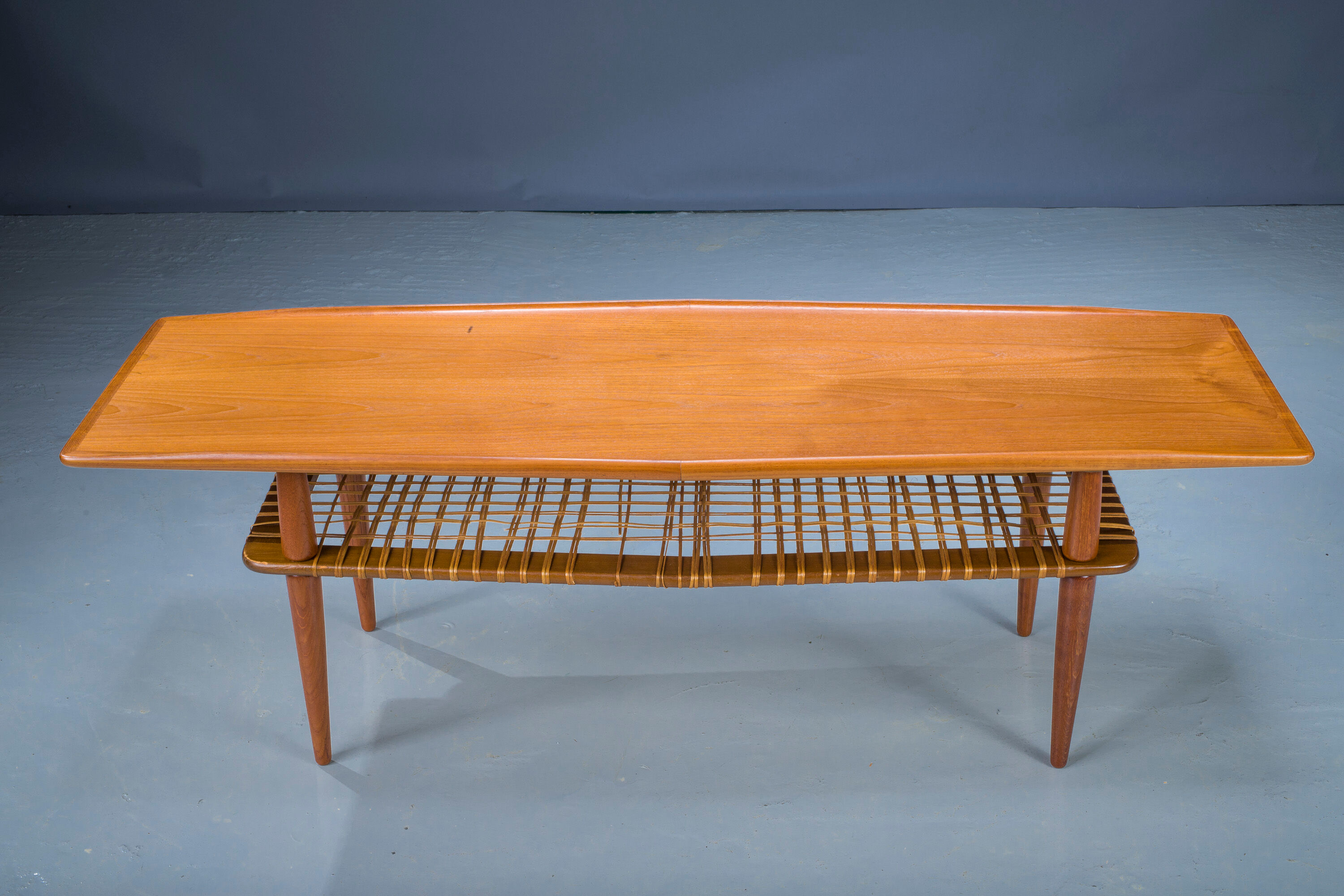 Mid-Century Coffee Table in Teak & Rattan
