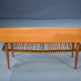 Mid-Century Coffee Table in Teak & Rattan