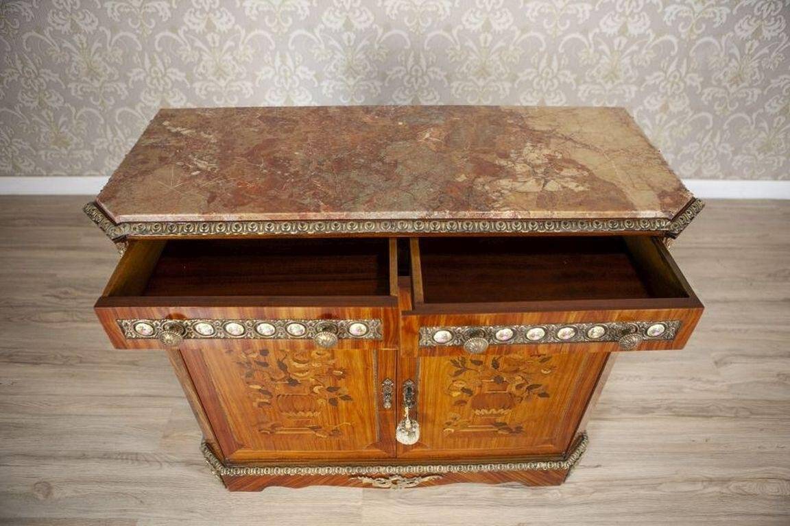 Vintage Two-Leaf Cabinet with Marble Top, 1940s