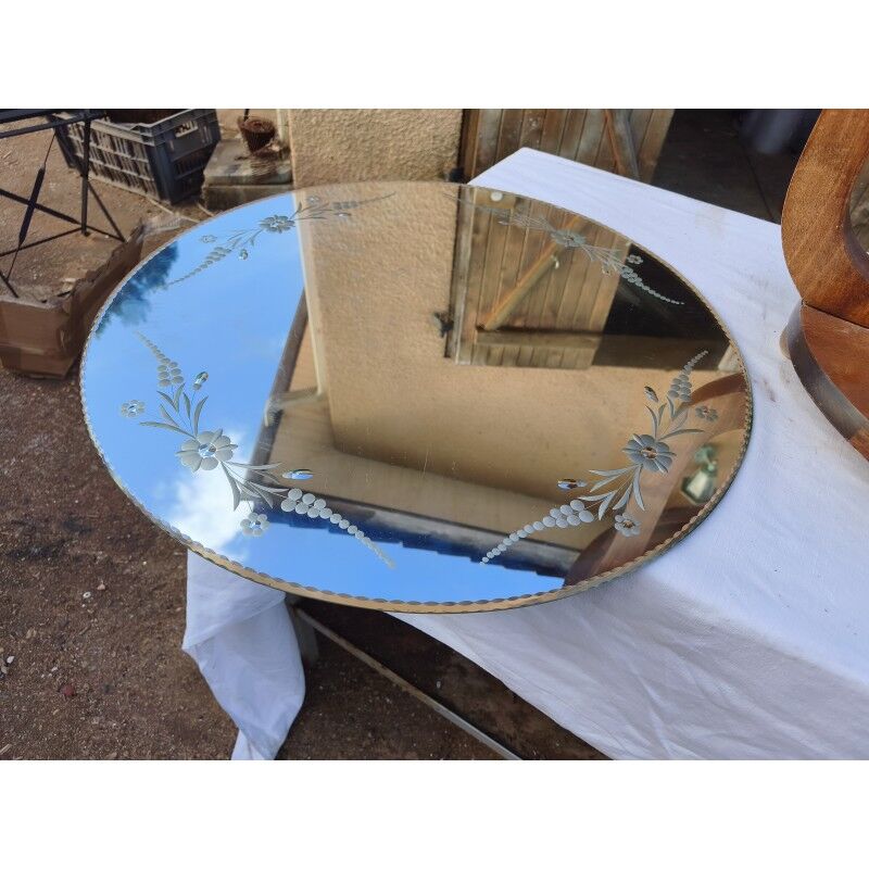 Art Deco walnut table with a mirror top.