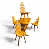 Chaises et table Cepelia Tiroler, ensemble de 5 pièces, Pologne, années 1960, marquées.
